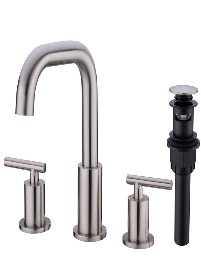 TRUSTMI Brushed Nickel Bathroom Faucet 3 Hole, Brass, 8 to16 Inch Widespread Bathroom Vanity Sink Faucet with Overflow Drain and cUPC Water Supply Lines, Swivel Spout - Image 1